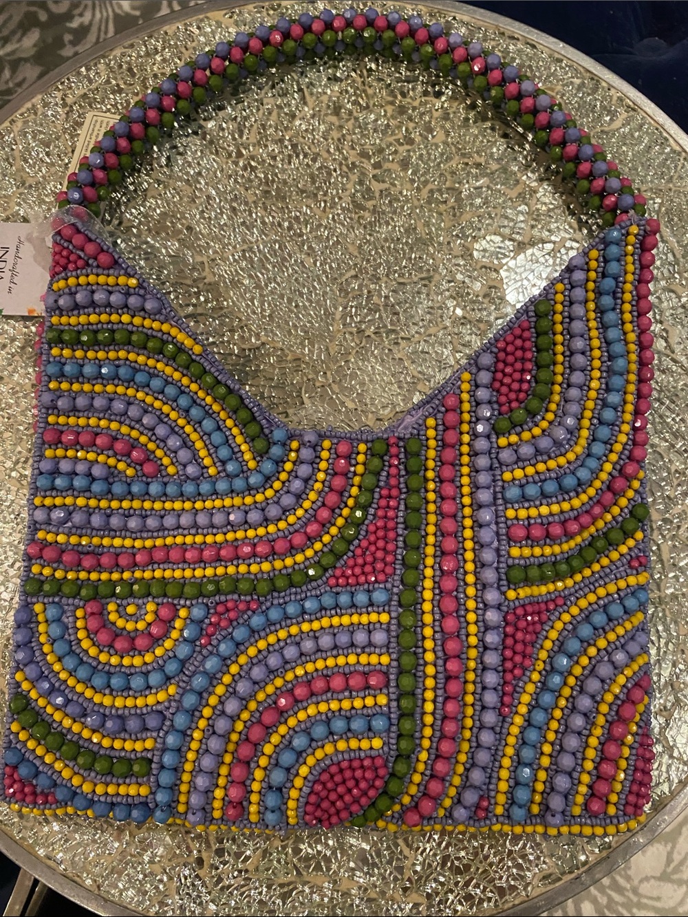 Hand-Beaded Multicolor Shoulder Bag - Pink, Blue, Yellow, Green